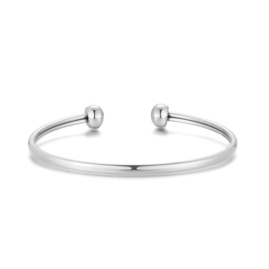 Twice As Nice Armband in edelstaal, open bangle, 2 bollen 6 cm