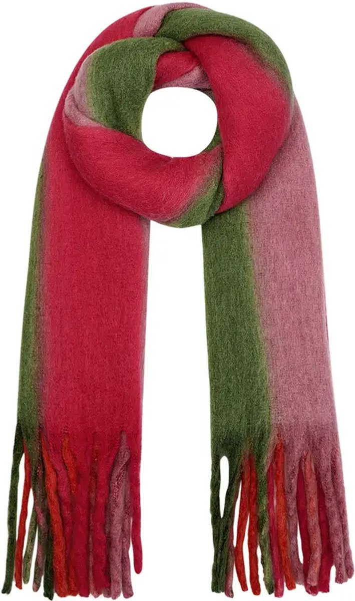 Warme sjaal ombré kleuren groen/rood Polyester