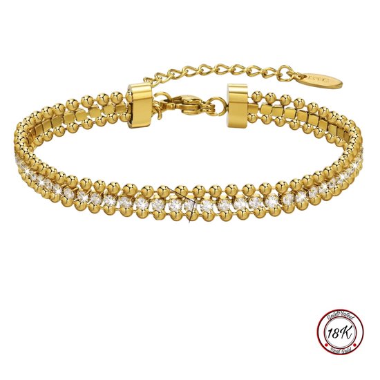 Druppel Ice Armband | 18K Goldplated | Goudkleurig | Ice | RVS | Zirkonia | 16 – 21 CM | Dames Cadeau | Moederdag | Moederdag cadeau