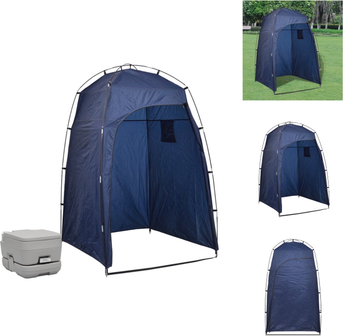 vidaXL Campingtoilet en Tent - Grijs 10L - Blauw 130x130x210cm - Campingdouche