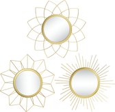 Metalen gouden spiegel voor wanddecoratie, set van 3 spiegels, wanddecoraties voor woonkamer, slaapkamer en badkamer