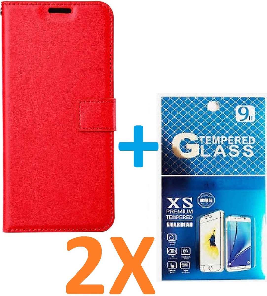 Portemonnee Book Case Hoesje + 2x Screenprotector Glas Geschikt voor: iPhone 15 Pro - rood