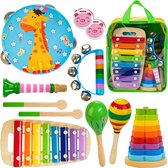 12 pièces instruments de musique en bois pour enfants de plus de 3 ans - avec tambourin xylophone maracas, speelgoed éducatifs Montessori - cadeau d'anniversaire pour filles et garçons âgés de 3, 4, 5 ans