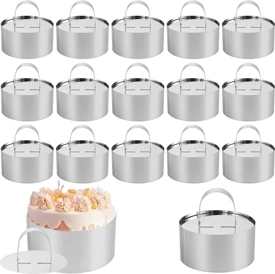 WEBBOMB Professionele set roestvrijstalen dessertringen 8-delig voedselringen 7,5 cm hoogte 5,5 cm rond met hefboom en stamper bakringen voor ronde mini cake broodjes bakvorm hamburgerpers