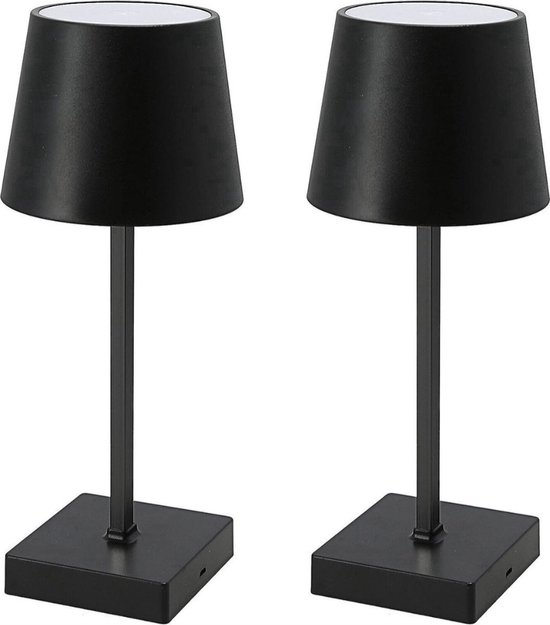 Tafellamp Oplaadbaar – 2 stuks - Draadloos en dimbaar – Touch lamp – 26 cm – Zwart