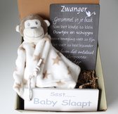 Geschenkset baby, Knuffeldoek aap, tekstbord zwanger, cadeau zwangerschap, cadeau baby