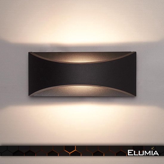 Applique LED Elumia® Saronno pour intérieur et extérieur - Wit chaud (2700K) - 22 x 9 x 8 cm - Revêtement aluminium Zwart - Industriel - Design scandinave - Facile à monter