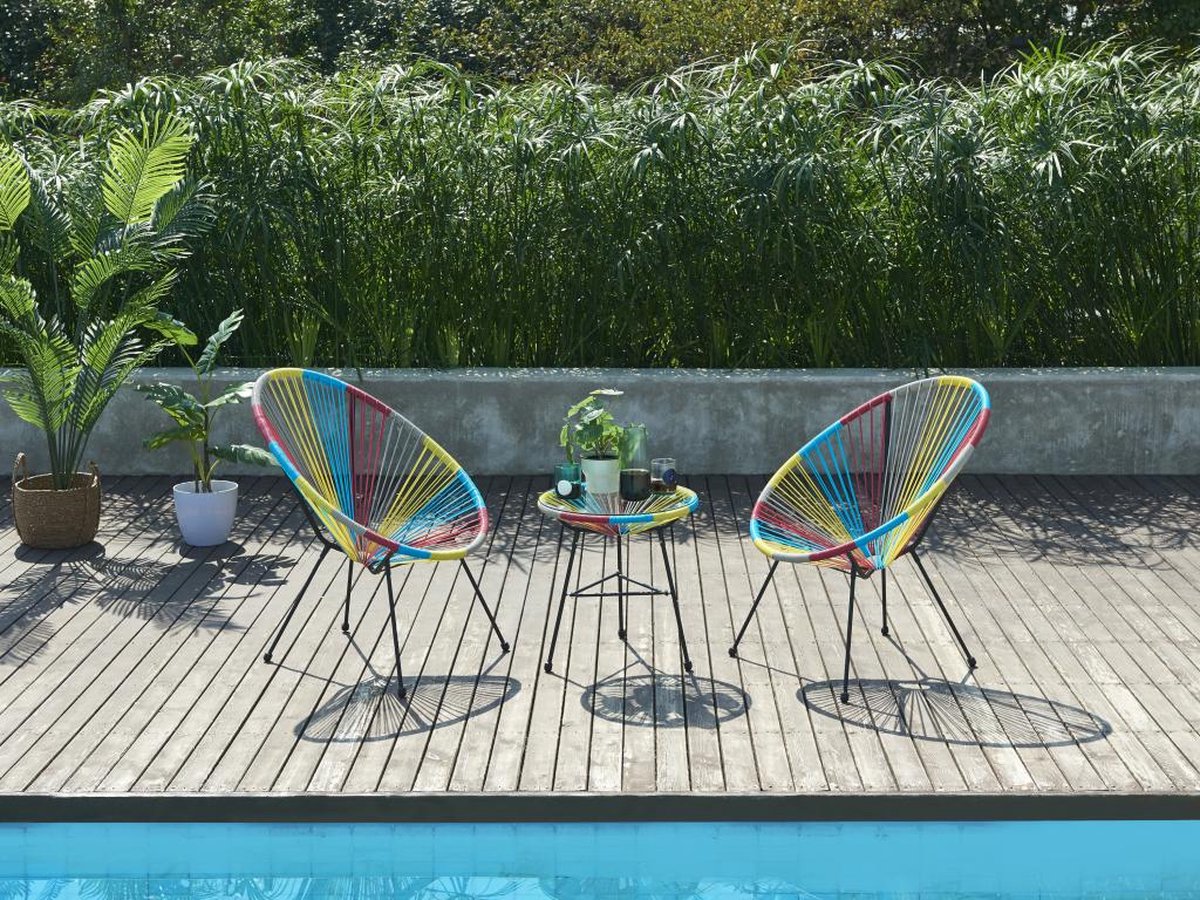 MYLIA Tuinzithoek van gevlochten harsdraden: twee fauteuils en een tafel - Meerdere kleuren - ALIOS III van MYLIA L 72 cm x H 83.5 cm x D 82 cm