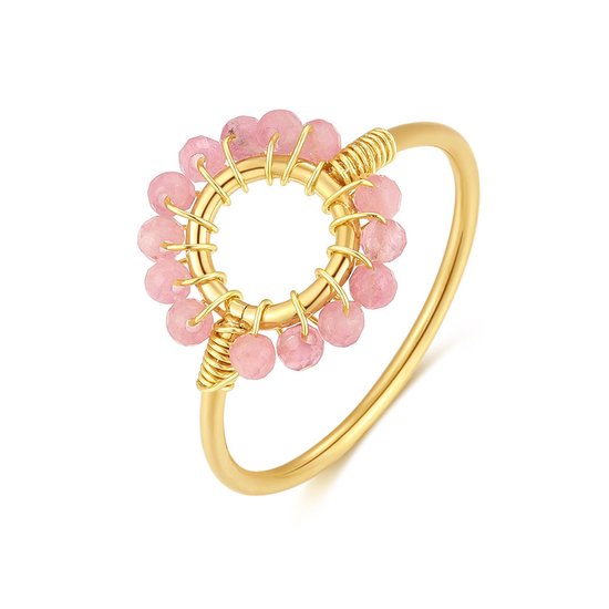 Twice As Nice Ring in goudkleurig edelstaal, roze tourmaline 52