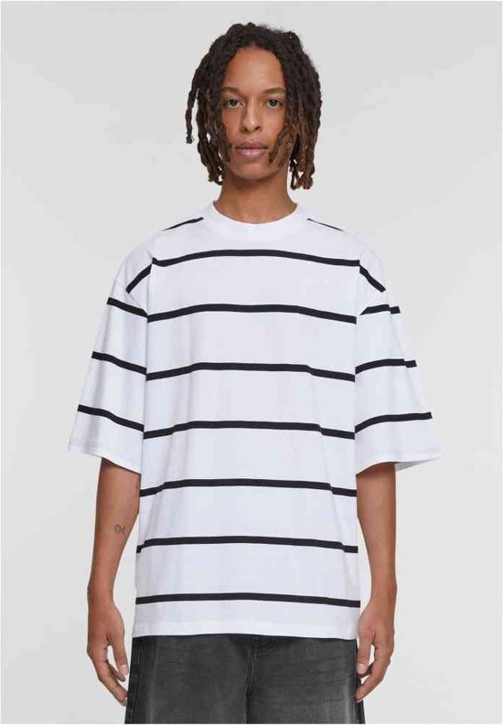 Urban Classics - Oversized Sleeve Modern Stripe Dames T-shirt - XL - Wit/Zwart