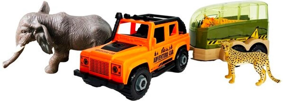 safari jeep 4x4 auto met dieren en trailer