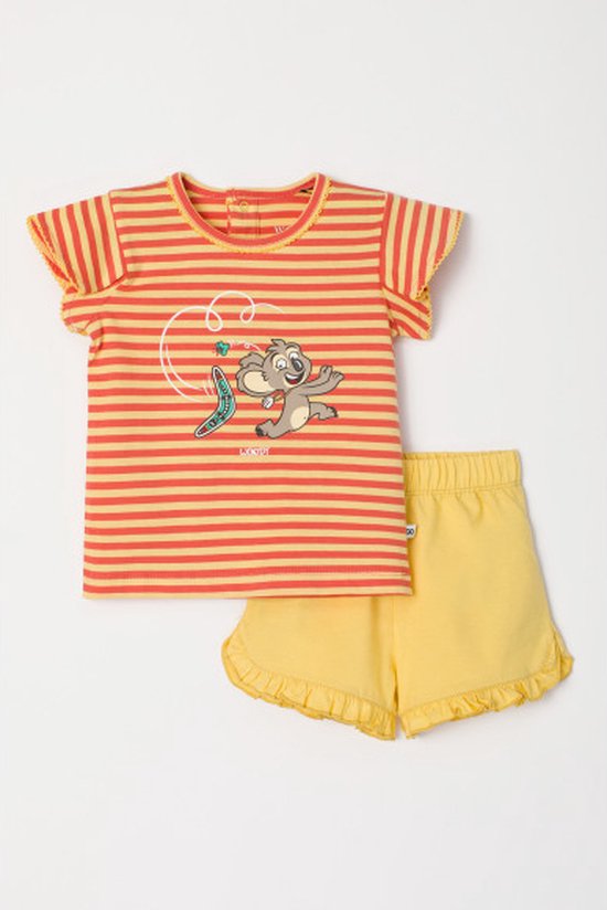 Woody Meisjes-Dames Pyjama roest-geel streep - maat 068/6M