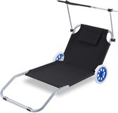 Ligstoel, 2x Opvouwbaar Ligbed | Relaxstoel | | Camping / Strand | Incl. Hoofdkussen | Verstelbaar | met wielen- zwart Ligstoelen
