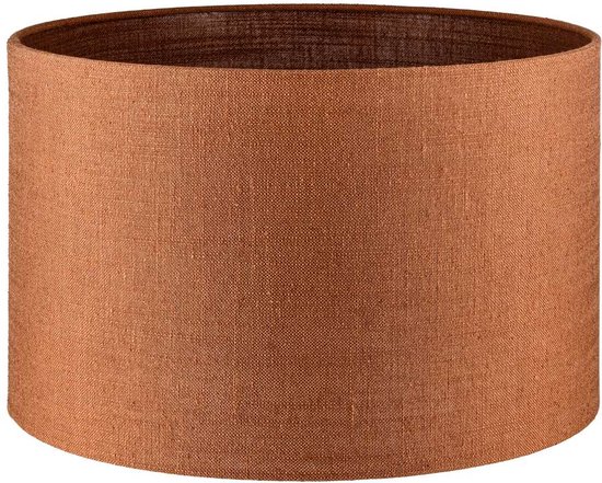 Abat-jour cylindrique en lin brun rouille, sur fond blanc.