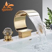 NewWave® - Gouden Badkamer Kraan - Zinc - Kristallen Handvat - Luxe Uitstraling - Warm En Koud Water Knop