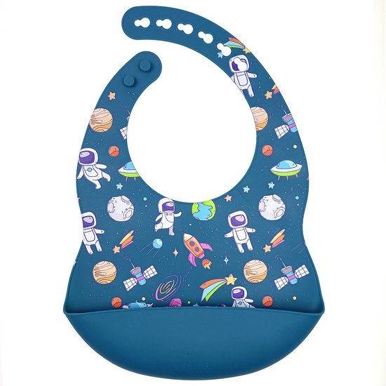 Dutsi - Bavoir Bébé en Siliconen - Avec bac de récupération - Espace - Blauw Espace