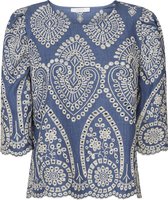 SISTERS POINT Gilma-t Dames Blouse - Denim blue/Cream - Maat S