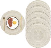 38 cm geweven ronde placemats, warmte-isolatie, antislip, gevlochten katoen, eettafelmatten, grote wasbare keukeneettafel (cirkel ivoorwit, set van 6)
