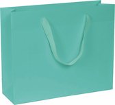 Papieren Tassen Turquoise - 24+8x20 cm - A5 liggend - Luxe lintjes - Blauw-Groen - Luxe Cadeautasjes - 20 Stuks