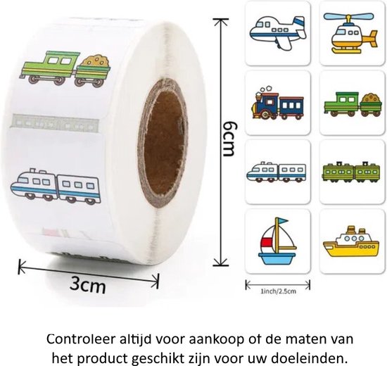 Rouleau de 500 autocollants Véhicules - 2,5 cm de diamètre - Avion - Hélicoptère - Train - Trains - Voilier - Ferry - Train à vapeur - Train à grande vitesse - Train de marchandises - Décoration - Décoration - Anniversaire