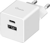 Qware - Mini Dual Charger - Chargeur Iphone - Power Delivery - 20 Watt - USB-A - USB-C - Adaptateur - Chargeur - Zwart