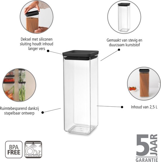 Brabantia Tasty+ boîte à provisions empilable 2,5 litres - Dark Grey