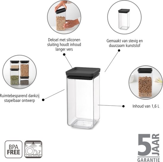 Brabantia Tasty+ boîte à provisions empilable 1,6 litre - Dark Grey