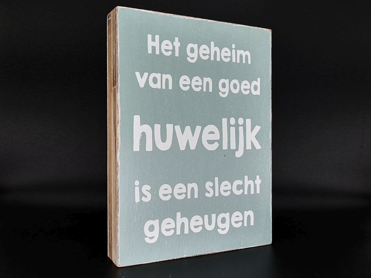 tekstblok 25x18xcm Het geheim van een goed huwelijk zee blauw / wit | bol