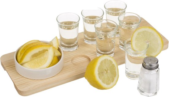 Tequilla shotjes drinken serveerplank 9-delig - Shotjes drinken met serveer accessoires