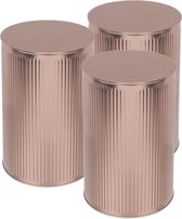 Set de 3 boîtes de rangement/boîtes de rangement avec couvercle à clic - couleur rose/or en étain métal de 11 x 17,6 cm