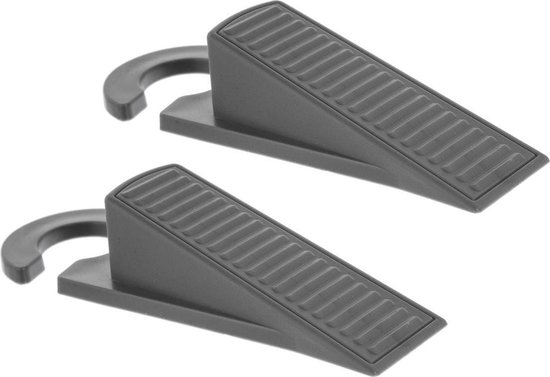 Set van 2x stuks deurstoppers/deurwiggen grijs 12,5 cm kunststof - Deurwig - Deurstopper