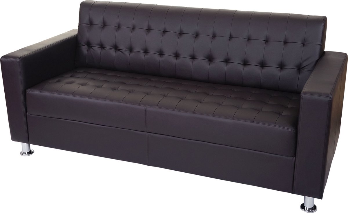 MCW 3-zits bank Kunda, bank loungebank, kunstleer, metalen poten 180cm ~ koffie