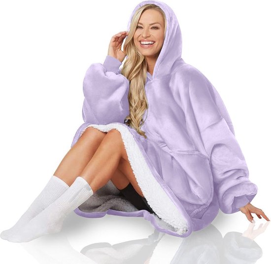 Hoodie Deken Lila Premium - Deken Met Mouwen Voor Volwassenen - Deken Met Mouwen - Hoodie Blanket - Fleece Deken Met Mouwen - Merkloos