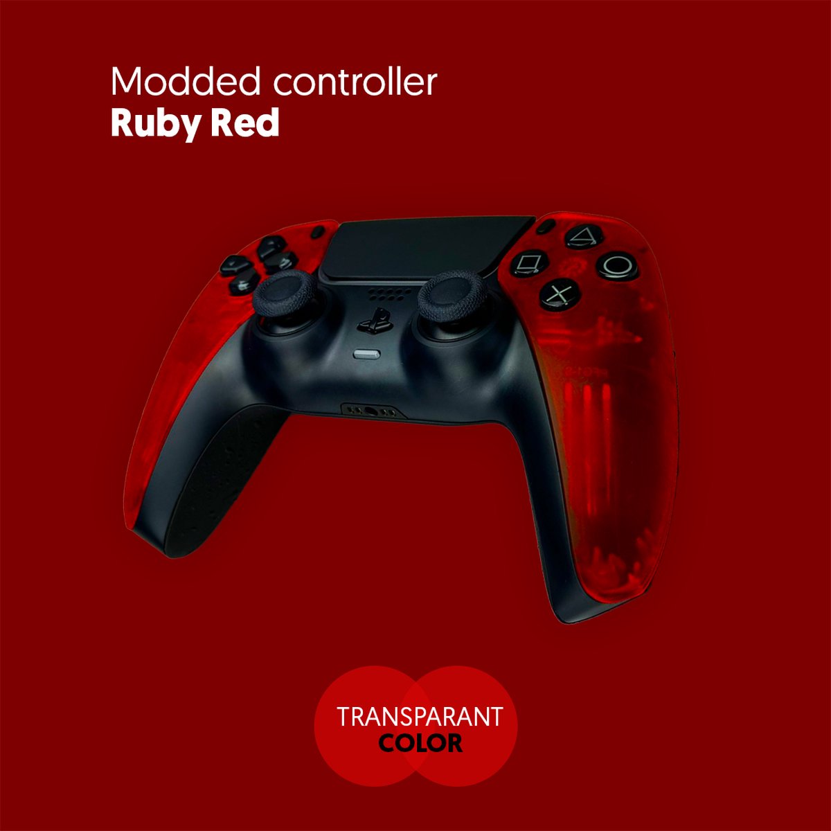 Playstation 5 controller - Ruby Red Modded Front & Backshell - Modded Dualsense - Geschikt voor Playstation 5 & PC
