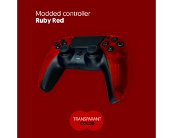 foto van Playstation 5 controller - Ruby Red Modded Front & Backshell - Modded Dualsense - Geschikt voor Playstation 5 & PC
