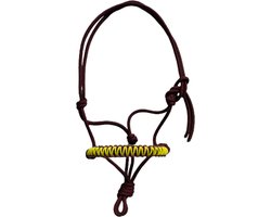 Touwhalster ‘zigzag’ Bordeuax-Geel maat Mini Shet | bordeaux, donker, geel, halster, touwproducten, paard
