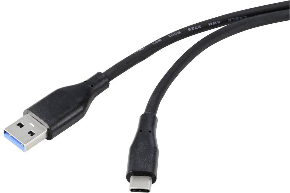 Image of Renkforce USB-kabel USB 3.2 Gen1 (USB 3.0 / USB 3.1 Gen1) USB-A stekker, USB-C stekker 0.50 m Zwart PVC-mantel, Zeer fl