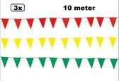 3x Vlaggenlijn rood/geel/groen 10 meter - Carnaval optocht vlaglijn festival feest party verjaardag thema feest kleur
