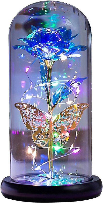 Galaxy Rose Lamp blauw Met Kleurrijke Led Rozenbloemen In Glazen Batterij Aangedreven Geschenken Voor Vrouwen Huwelijk - Valentijn cadeautje Roos