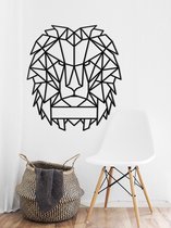 HOUTEN WANDDECORATIE / WOODEN WALL DECORATION - GEOMETRISCHE MUURDECORATIE / GEOMETRIC WALL ART - LEEUW / LION - 85 x 96cm - ZWART / BLACK - ORIGAMI DESIGN WANDFIGUUR - TRENDY & HI