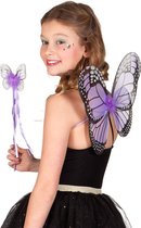 Boland Verkleed accessoire set vlinder - vleugels en toverstokje - paars - kinderen
