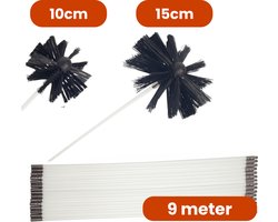 Kibani schoorsteenborstel 9 meter 10cm & 15cm - 2 borstels - schoorsteenreiniger - schoorsteenveger - schoorsteenveegset - schoorsteen borstel - veegkit - borstelset voor boormachine - boormachine