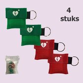 Kiss of Life - CPR masker - Reanimatiemasker - Beademingsdoekje - Beademingsmasker | Sleutelhanger - 4 stuks - Rood/Groen - 2 jaar garantie