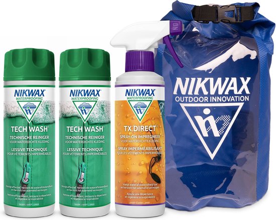 Nikwax "Voordeelpakket" - 2x Tech Wash 300ml & 1x TX.Direct Spray-on 300ml - 3-Pack + Extra Dry Bag 10L