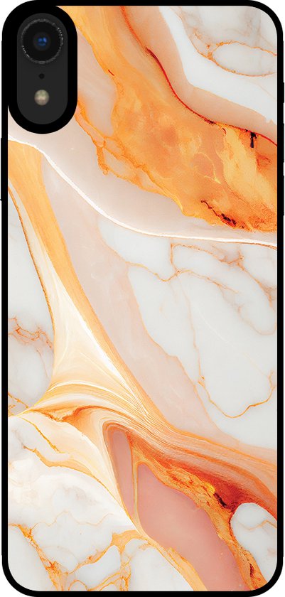 Smartphonica Telefoonhoesje voor iPhone Xr met marmer opdruk - TPU backcover case marble design - Oranje geschikt voor Apple iPhone XR