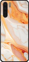 Smartphonica Telefoonhoesje voor OPPO A91 met marmer opdruk - TPU backcover case marble design - Oranje / Back Cover geschikt voor Oppo A91