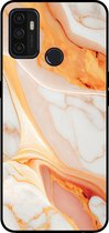 Smartphonica Telefoonhoesje voor OPPO A53 met marmer opdruk - TPU backcover case marble design - Oranje / Back Cover geschikt voor Oppo A53