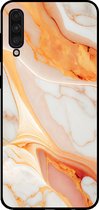 Smartphonica Telefoonhoesje voor Samsung Galaxy A50s met marmer opdruk - TPU backcover case marble design - Oranje / Back Cover geschikt voor Samsung Galaxy A50s