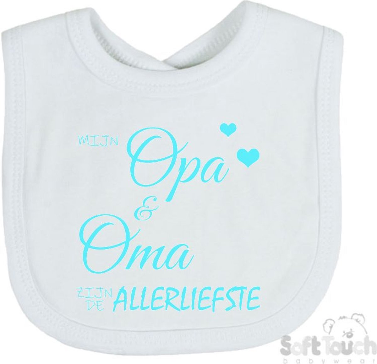 Goedkoopste Soft Touch Slabber Slabbetje Slab Mijn opa & oma zijn de allerliefste Unisex Katoen Wit/aquablauw Maat 33x22 Cm