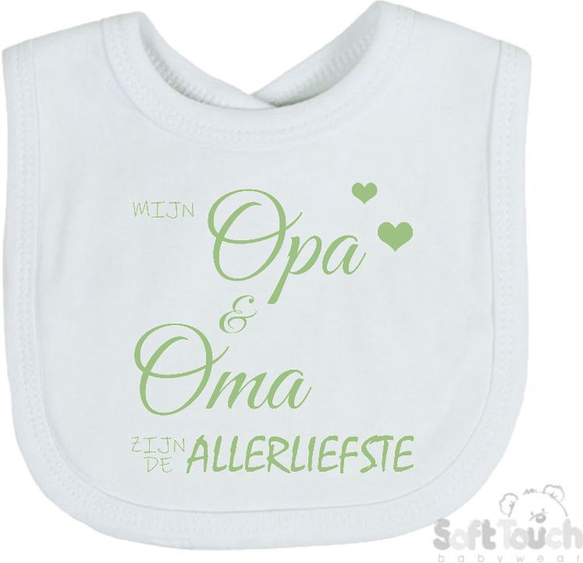Goedkoopste Soft Touch Slabber Slabbetje Slab Mijn opa & oma zijn de allerliefste Unisex Katoen Wit/sage green (saliegroen) Maat 33x22 Cm